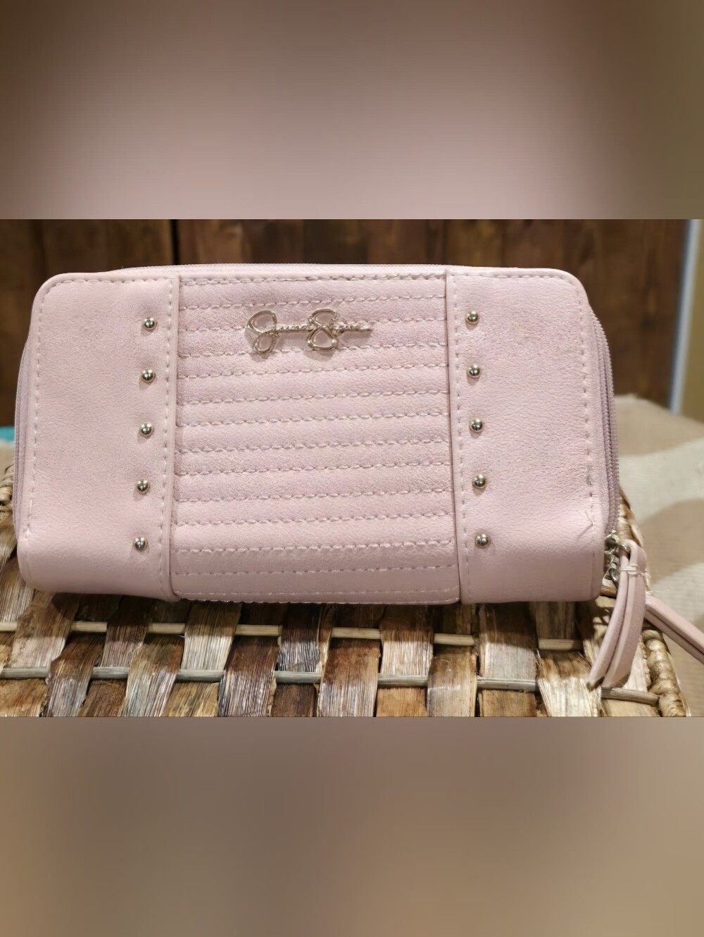 Jessica Simpson Light Pink Quilted Wallet with Silver Studs